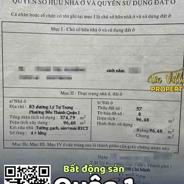 BÁN NHÀ MẶT TIỀN ĐƯỜNG LÝ TỰ TRỌNG - QUẬN 1