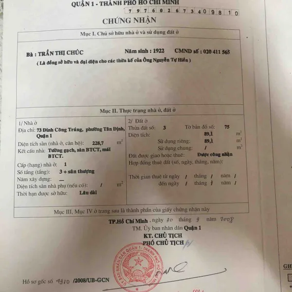 BÁN NHÀ MẶT TIỀN ĐƯỜNG ĐINH CÔNG TRÁNG - QUẬN 1