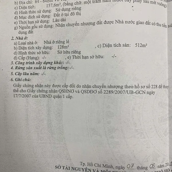 BÁN CĂN GÓC 2 MT SỐ 64-64 BIS VÕ THỊ SÁU, P.TÂN ĐỊNH, QUẬN 1, TPHCM