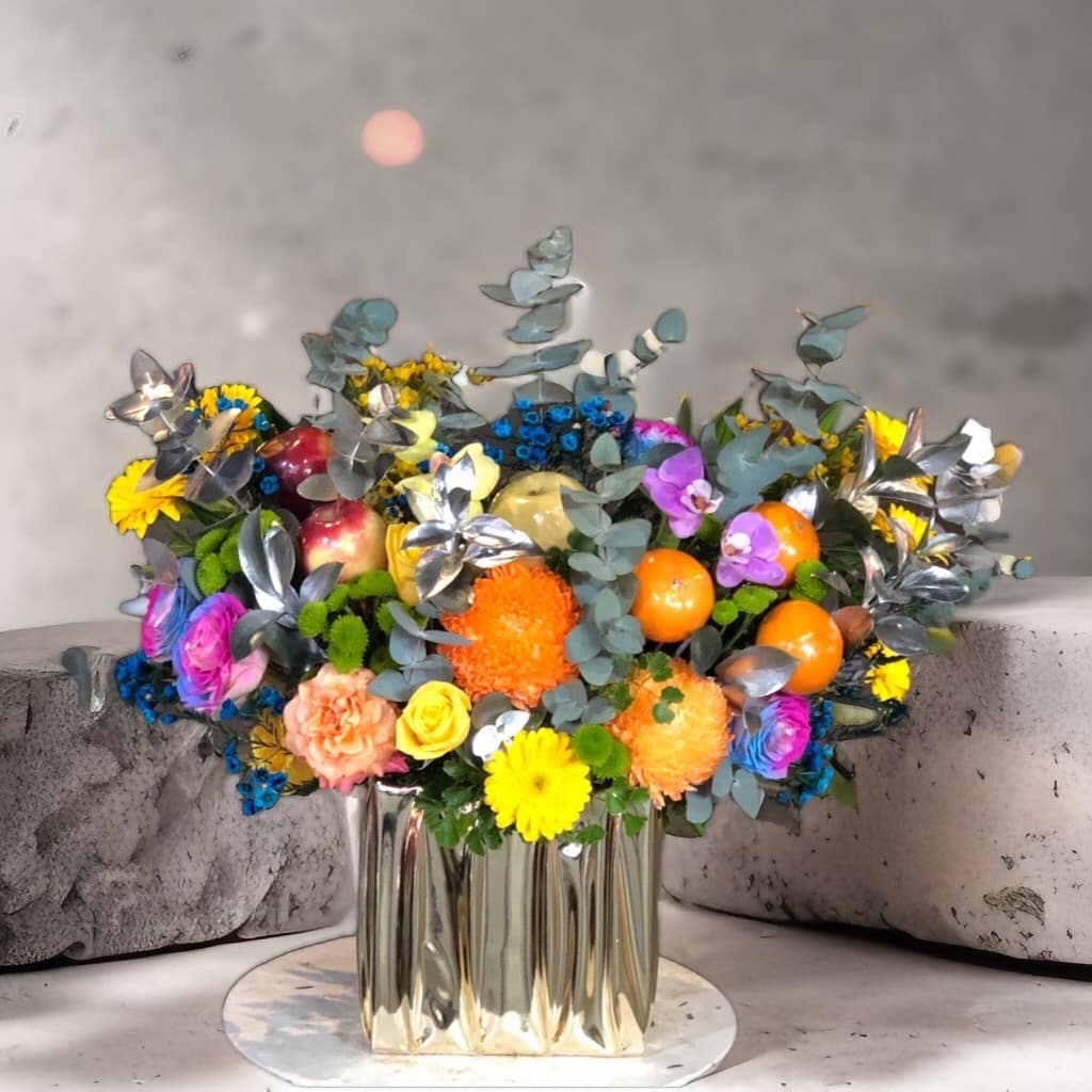 Giỏ hoa mix trái cây phong cách hiện đại