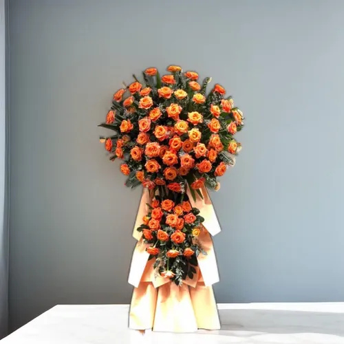 KỆ HOA KHAI TRƯƠNG TONE CAM THEO PHONG CÁCH HIỆN ĐẠI - KCM009