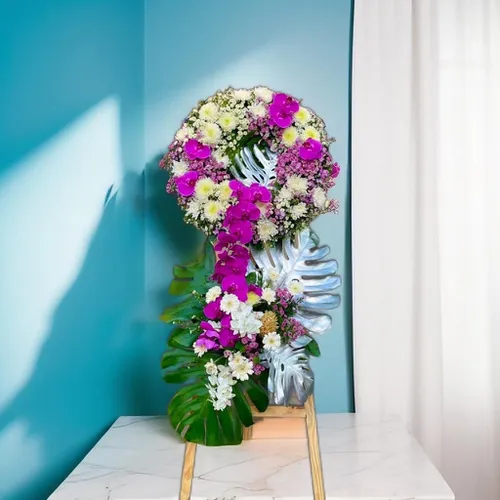 KỆ HOA VIẾNG 2 TẦNG TRẮNG TÍM- HV009