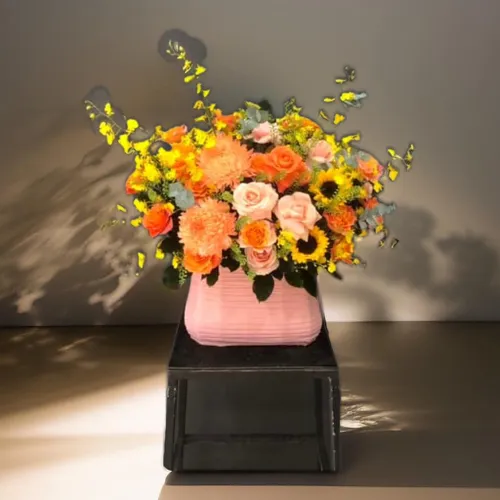 GIỎ HOA TONE VÀNG CAM THEO PHONG CÁCH HIỆN ĐẠI - HG008