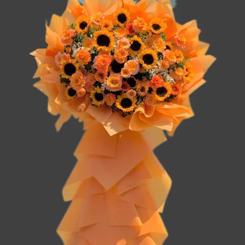 KỆ HOA CHÚC MỪNG KHAI TRƯƠNG TONE VÀNG CAM - KCM004