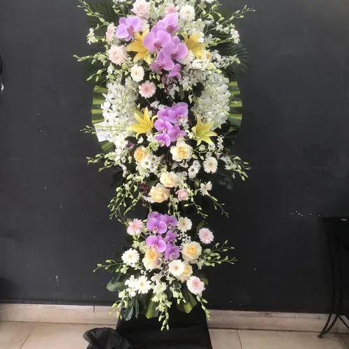 KỆ HOA VIẾNG 2 TẦNG MIX MÀU THEO PHONG CÁCH CỔ ĐIỂN- HV003