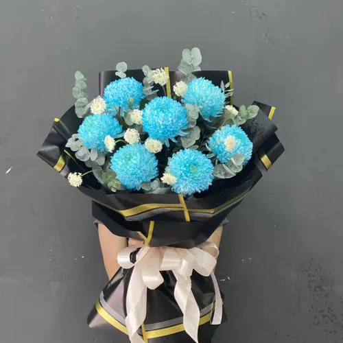 BÓ HOA CÚC MẪU ĐƠN XANH DƯƠNG - HB012