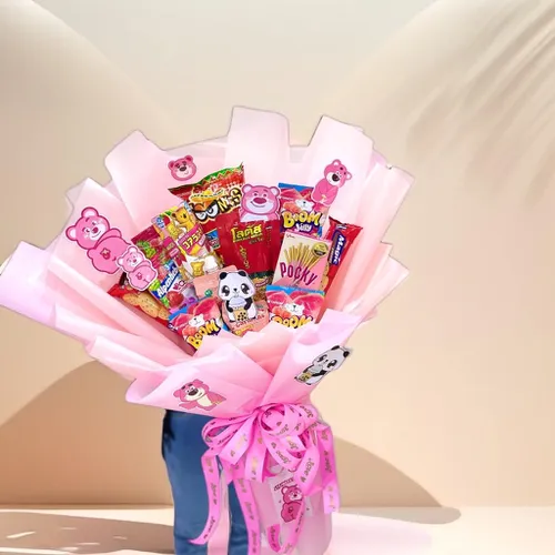 BÓ HOA BÁNH KẸO TONE HỒNG -HBK003