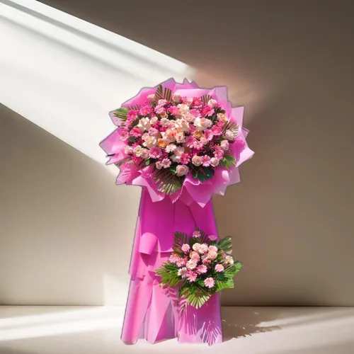 KỆ HOA CHÚC MỪNG KHAI TRƯƠNG TONE HỒNG - KCM006