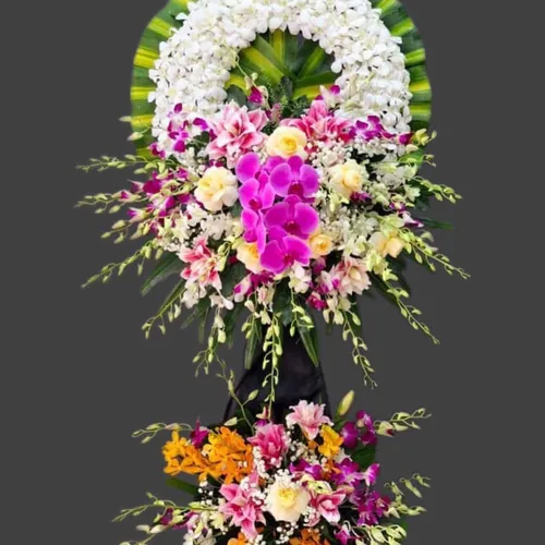 KỆ HOA VIẾNG 2 TẦNG MIX MÀU THEO PHONG CÁCH CỔ ĐIỂN- HV004