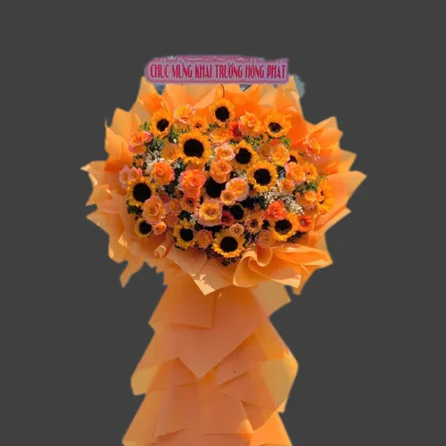 KỆ HOA CHÚC MỪNG KHAI TRƯƠNG TONE VÀNG CAM - KCM004