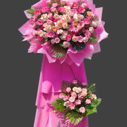 KỆ HOA CHÚC MỪNG KHAI TRƯƠNG TONE HỒNG - KCM006