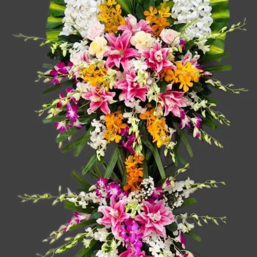 KỆ HOA VIẾNG 2 TẦNG MIX MÀU THEO PHONG CÁCH CỔ ĐIỂN- HV004