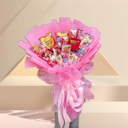 BÓ HOA BÁNH KẸO TONE HỒNG -HBK002