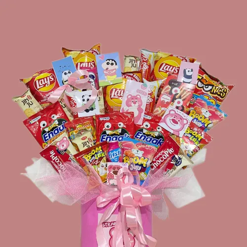 HỘP HOA BÁNH KẸO TONE ĐỎ HỒNG -HBK001