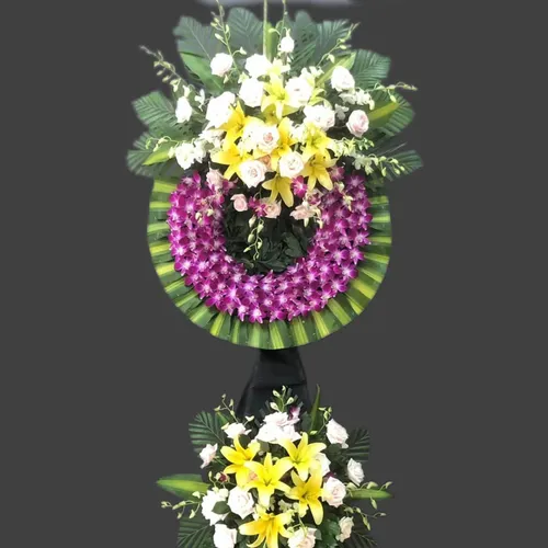 KỆ HOA VIẾNG 2 TẦNG MIX MÀU THEO PHONG CÁCH CỔ ĐIỂN- HV002