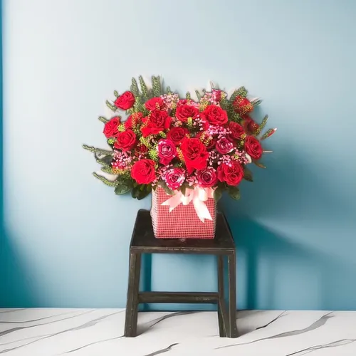 GIỎ HOA HỒNG ĐỎ MIX THEO PHONG CÁCH HIỆN ĐẠI - HG007