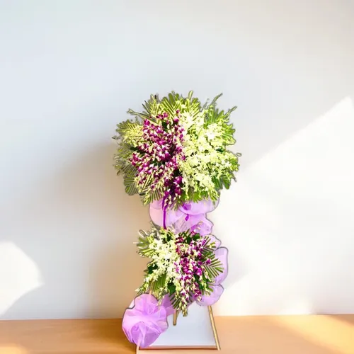 KỆ HOA VIẾNG 2 TẦNG TRẮNG TÍM- HV008