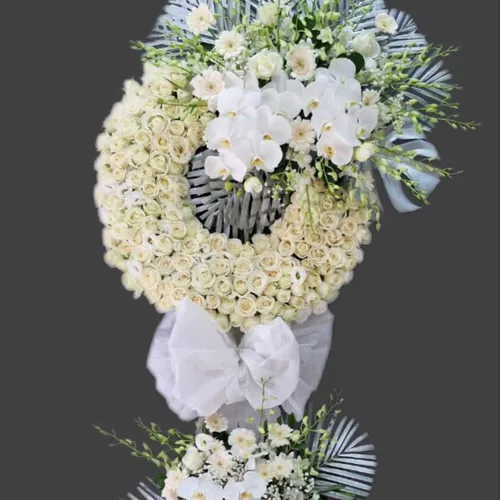 KỆ HOA VIẾNG 2 TẦNG TONE TRẮNG- HV011