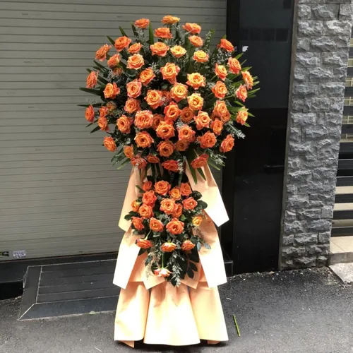 KỆ HOA KHAI TRƯƠNG TONE CAM THEO PHONG CÁCH HIỆN ĐẠI - KCM009