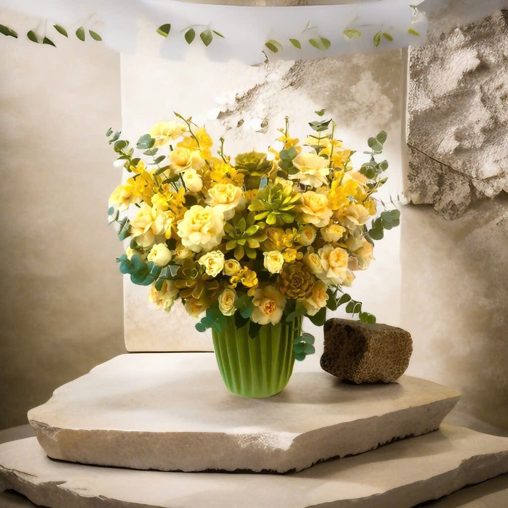 Giỏ hoa hồng mix sen đá Giỏ hoa hồng mix sen đá