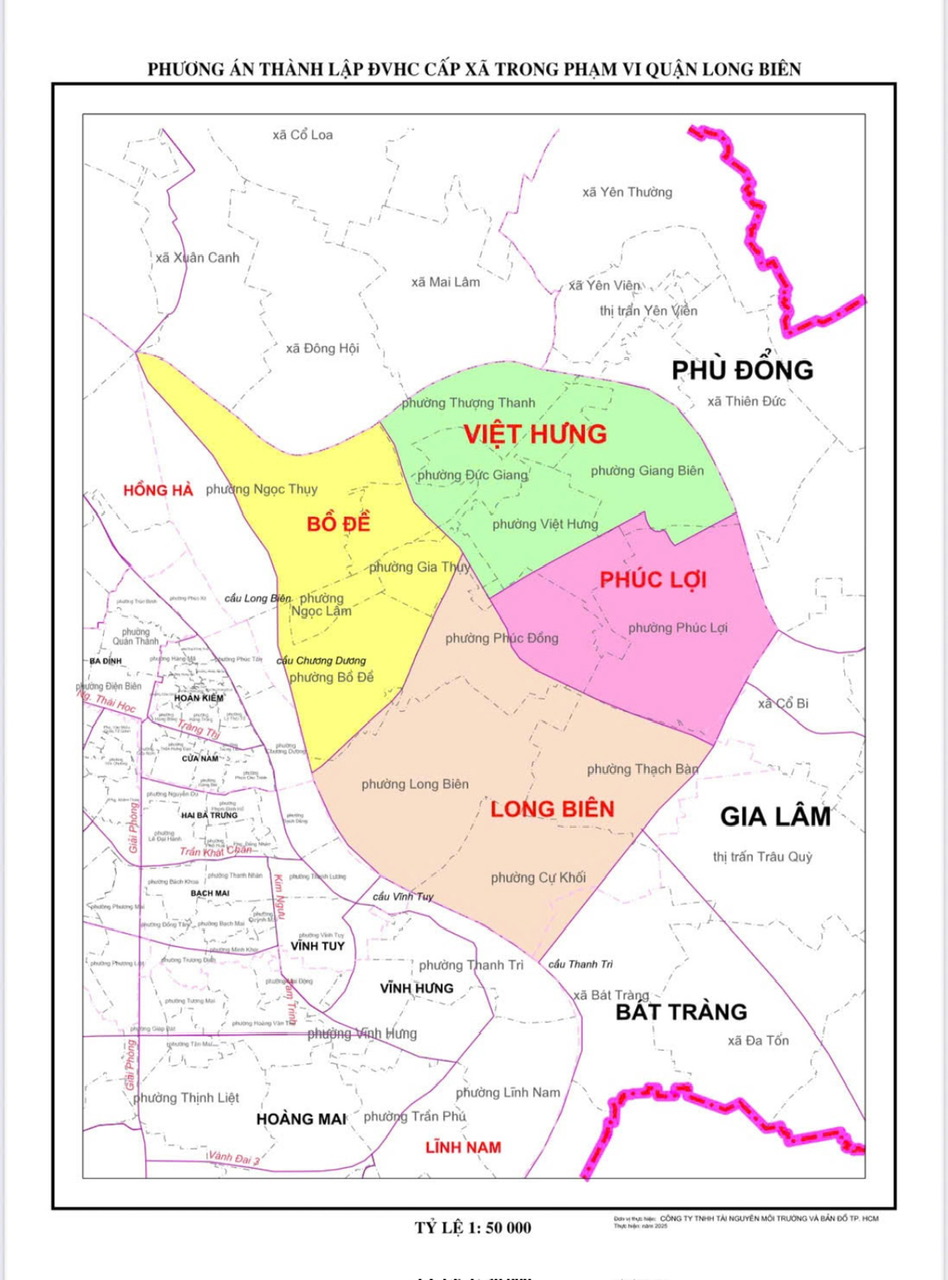 Bản đồ hành chính, nhà đất Quận Long Biên sắp xếp thành 4 phường mới: phường Việt Hưng, Bồ Đề, Long Biên, Phúc Lợi thuộc TP.Hà Nội