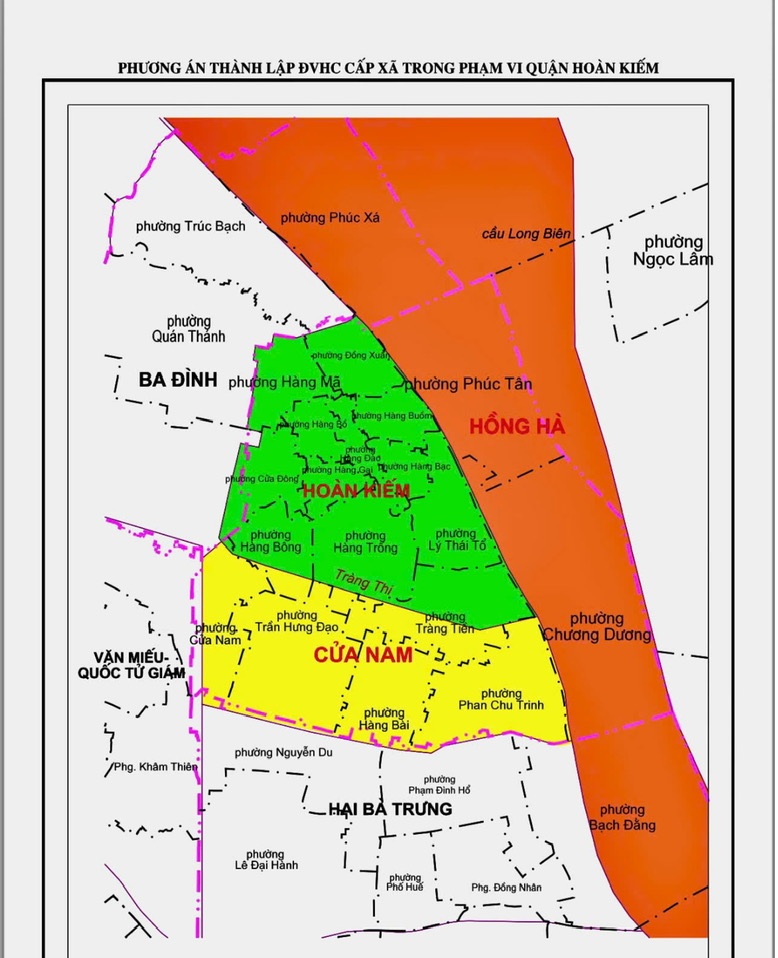 Bản đồ hành chính sau sắp xếp của Quận Hoàn Kiếm thành phường Hoàn Kiếm, Phường Cửa Nam, Hà Nội