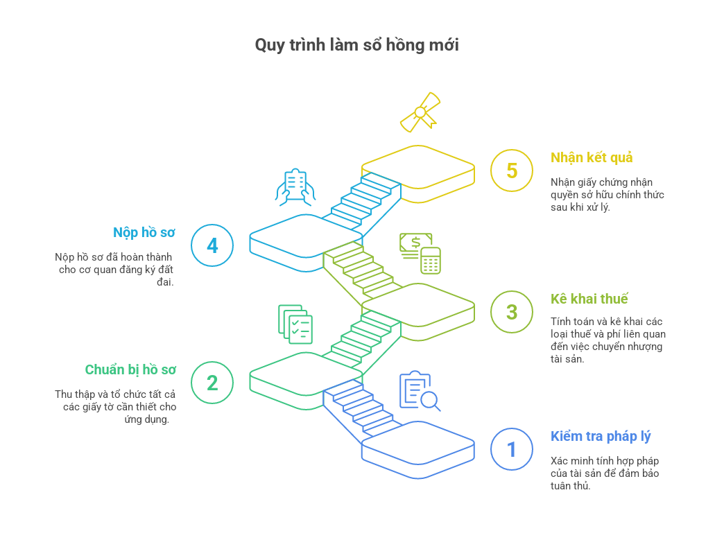 Quy trình làm sổ hồng mới tại TP.HCM thường trải qua 5 bước chính