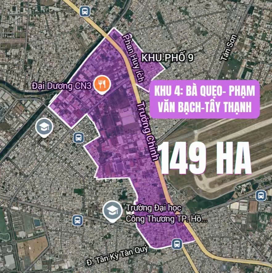 Ranh Quy hoạch TOD Khu vực 4 Bà Quẹo - Phạm Văn Bạch - Tây Thạnh 149 ha tuyến Metro số 2 Bến Thành - Tham Lương