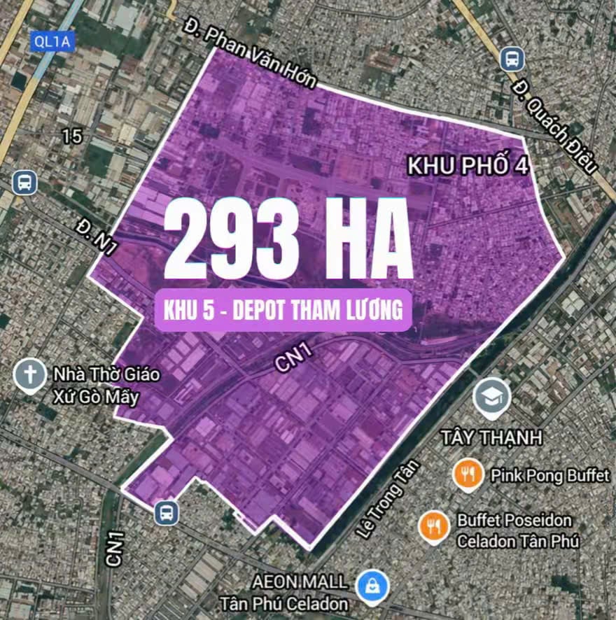 Ranh Quy hoạch TOD Khu vực 5 Depot Tham Lương 293 ha tuyến Metro số 2 Bến Thành - Tham Lương