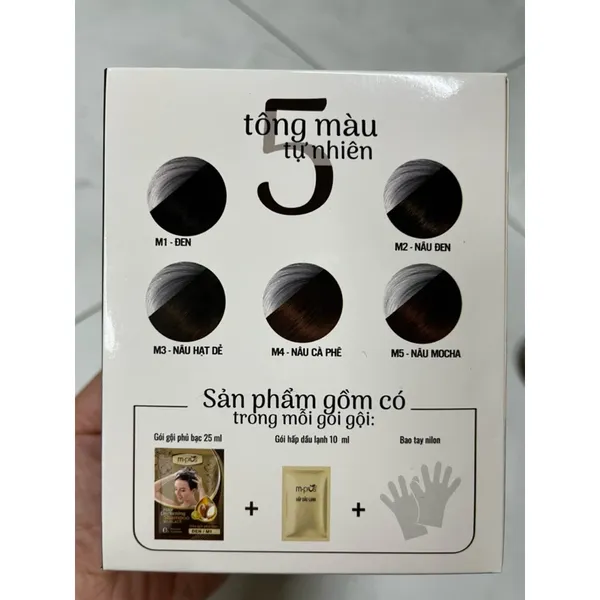 [Hộp 10 gói tặng 10 gói hấp dầu] Dầu gội nhuộm tóc thảo dược đen/ nâu đen phủ bạc 100% M.pros