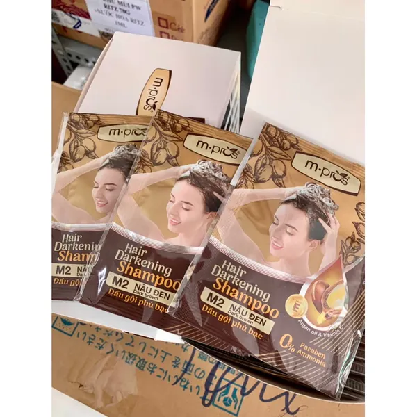 Dầu Gội Nhuộm Tóc Thảo Dược ĐEN/ NÂU ĐEN PHỦ BẠC 100% M.PROS 25ml