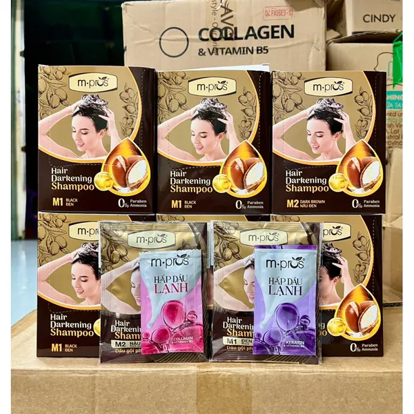 Dầu Gội Nhuộm Tóc Thảo Dược ĐEN/ NÂU ĐEN PHỦ BẠC 100% M.PROS 25ml