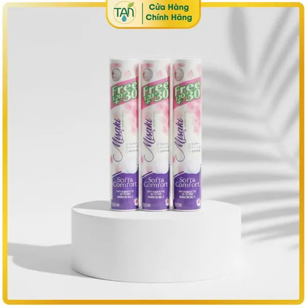 Bông Tẩy Trang Misaki 100% Cotton Cây 150 miếng Dai mịn không xù bông