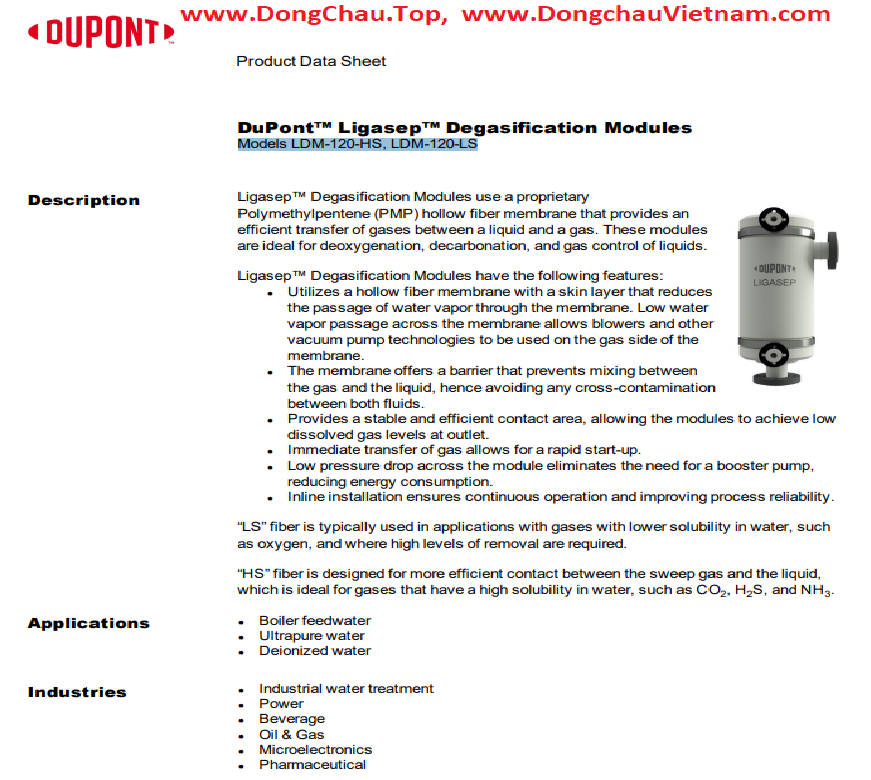 Dupont UF Membrane, Màng lọc UF Dupont hướng dẫn sử dụng LDM-120-HS Màng lọc công nghiệp UF Dupont USA