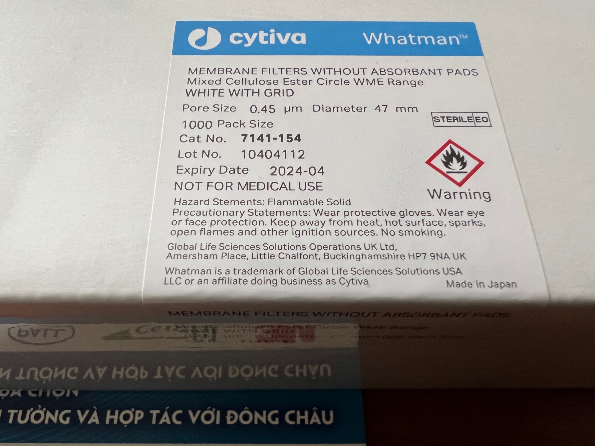 thông số 7141-154 Whatman Màng lọc PTN Cenluloz Nitrate 0.45 micron