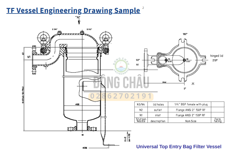 cấu tạo Bình lọc 1 túi Size 1 Inox 304 TF Universal