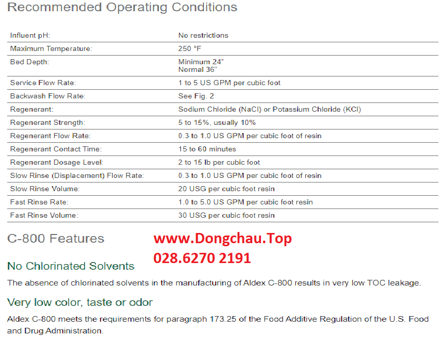 Catalogue C800 Aldex, Thông tin hạt nhựa C800 Aldex thông số kỹ thuật Hạt nhựa cation giá rẻ c-800 aldex