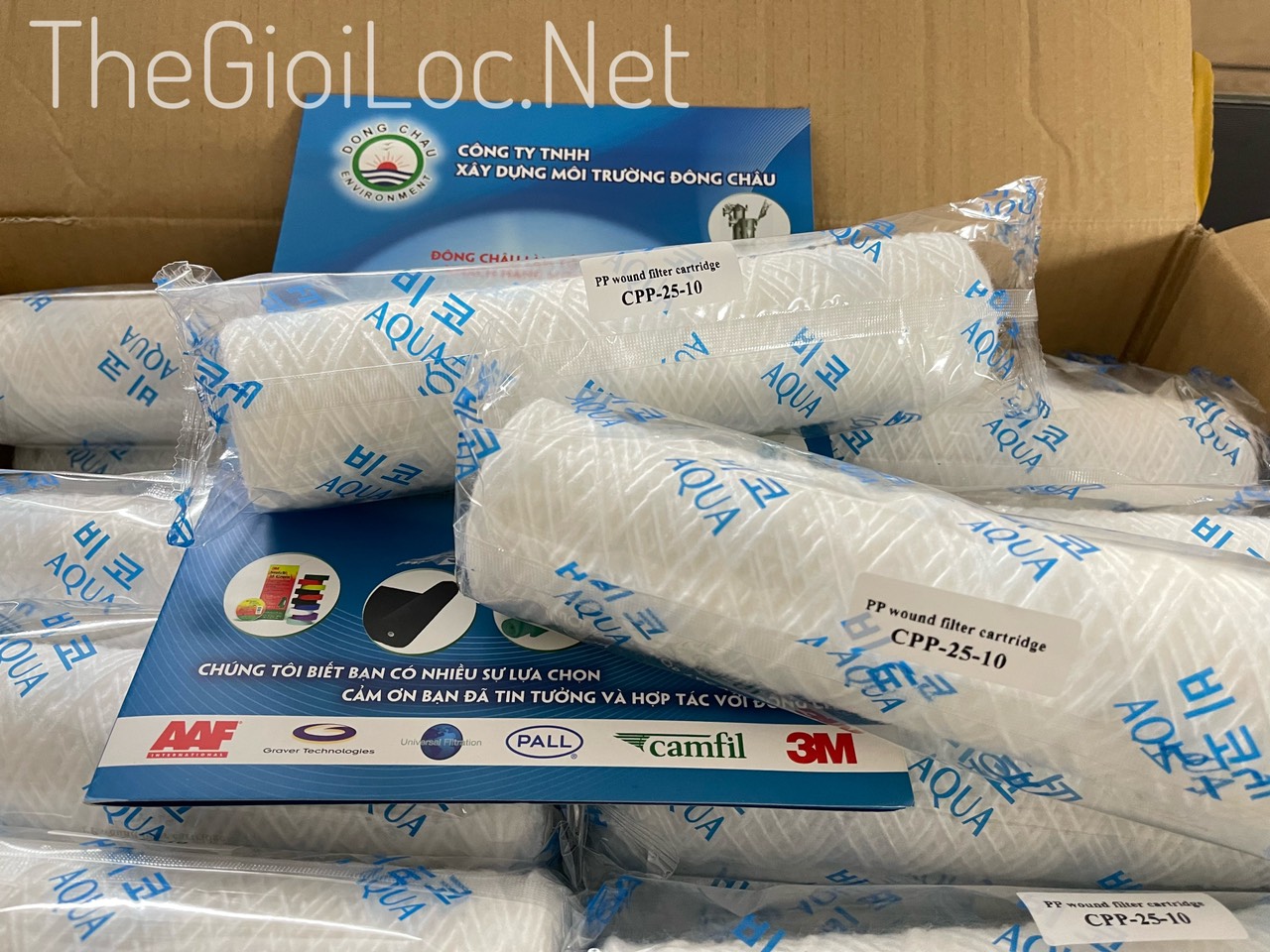 Đông Châu là nhà phân phối Lõi lọc sợi quấn Aqua 25µm 10 inch nhãn mới