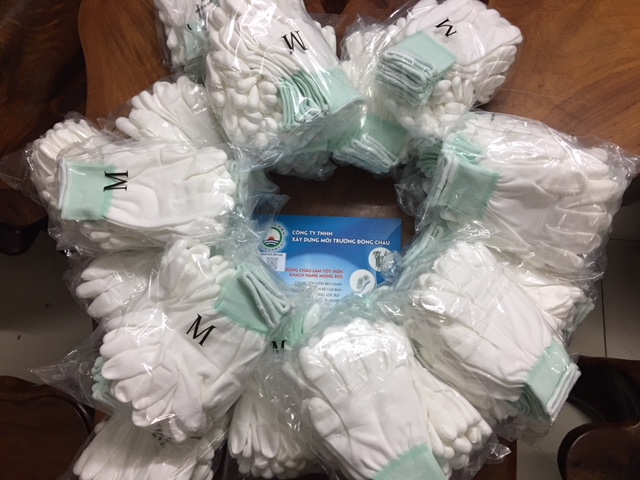 liên hệ đông châu báo giá Găng tay phủ ngón PU 15 kim cho phòng sạch