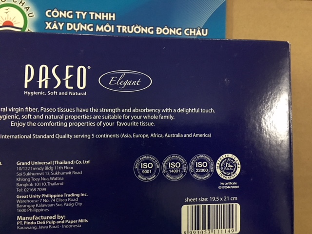 chứng nhận chất lượng Giấy lau bếp Paseo