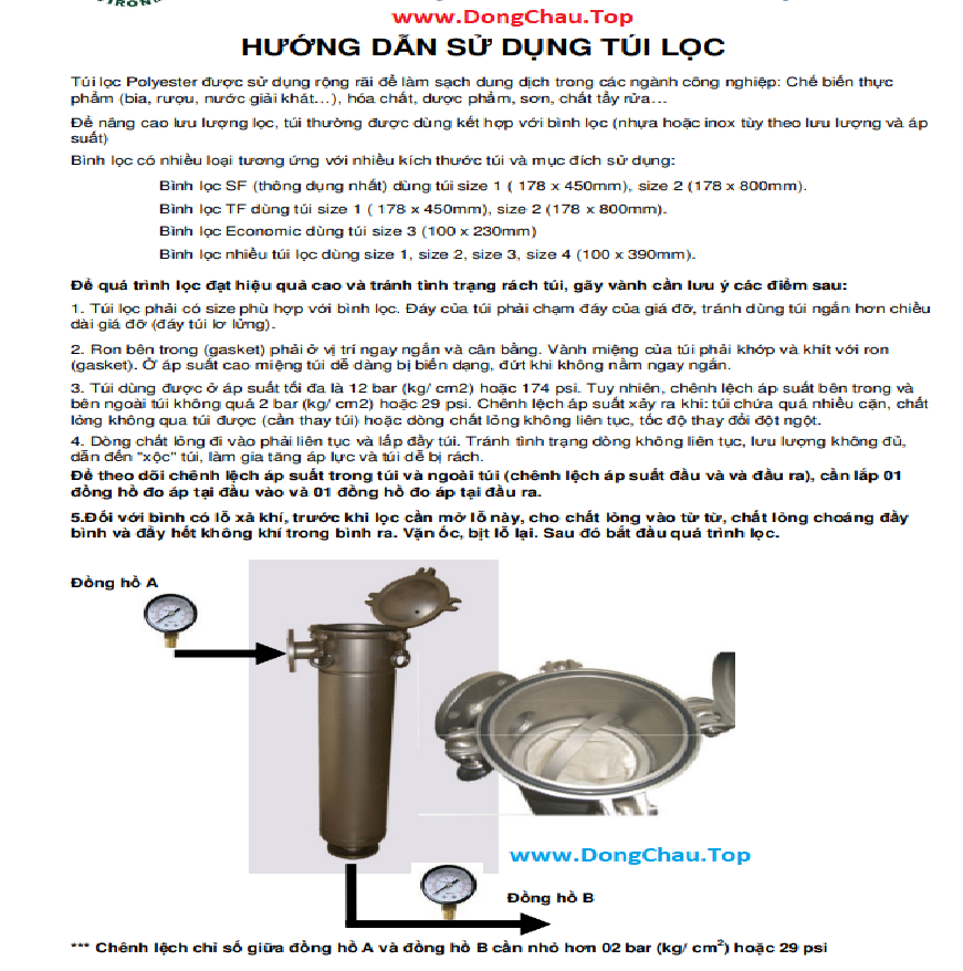 Hướng dẫn sử dụng và vệ sinh túi lọc hướng dẫn sử dụng Túi lọc nước công nghiệp PE 25µm size 1