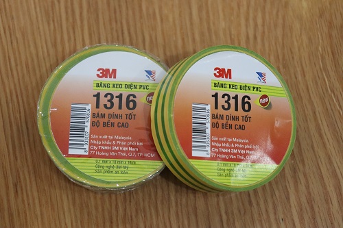 Băng keo điện dân dụng 3M 1316 sọc vàng xanh