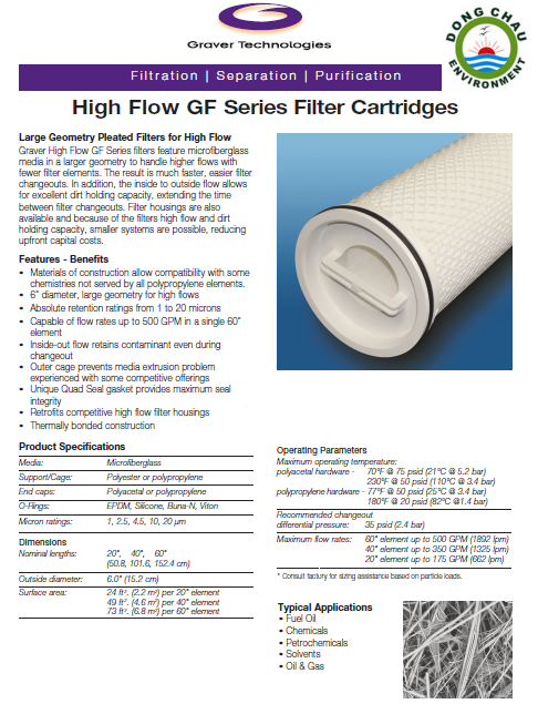 loi-loc-giay-xep-Graver thông tin lõi lọc giấy xếp lưu lượng cao graver usa