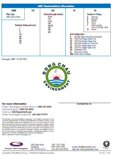 Loi-nen-Graver-MBF đông châu cung cấp Lõi lọc nước graver chất liệu PP