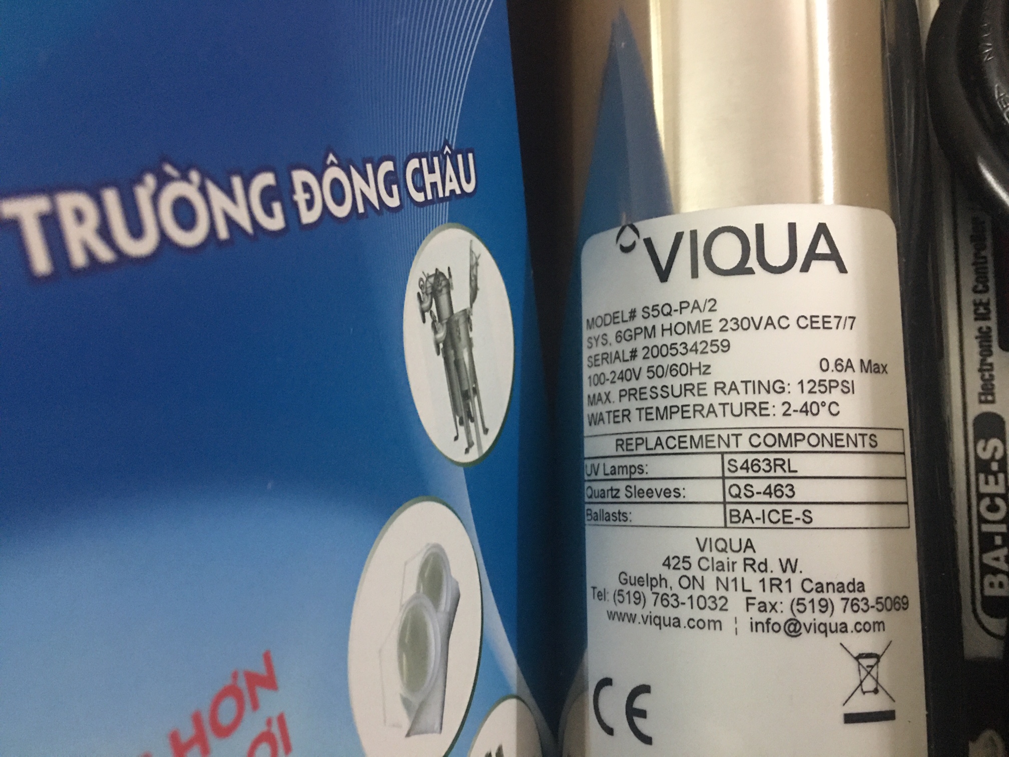 kiểm tra mã hàng sản phẩm S5Q-PA2 Bộ đèn UV diệt khuẩn Viqua