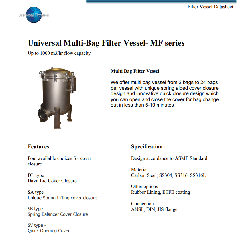 Catalogue bình lọc nhiều túi Universal Catalogue bình lọc nhiều túi Universal - TRANG 1