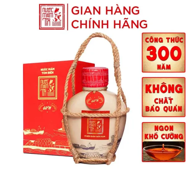 01 Bình Gốm Nước Mắm Tĩn Tôm Biển 60 Độ Đạm 500ml