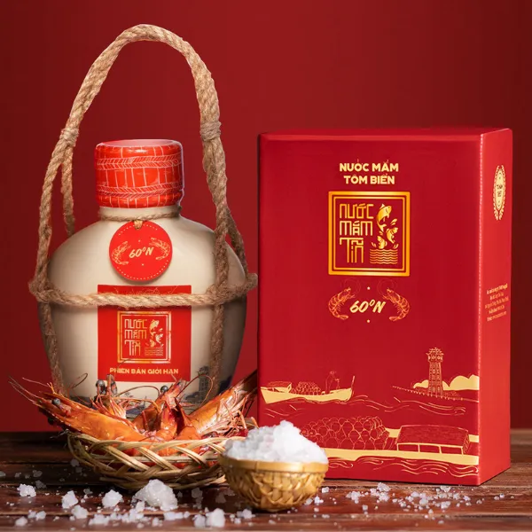 01 Bình Gốm Nước Mắm Tĩn Tôm Biển 60 Độ Đạm 500ml