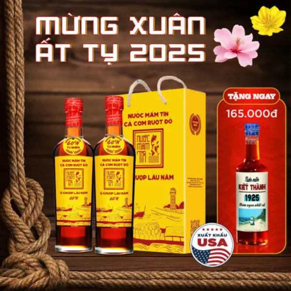 Combo 2 Chai Nước Mắm Tĩn Cá Cơm Vàng Ruột Đỏ 60 Độ Đạm 500ml