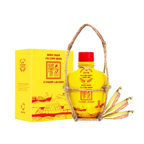 Combo 2 Bình Gốm Nước Mắm Tĩn Cá Cơm Vàng Ruột Đỏ 60 Độ Đạm 250ml